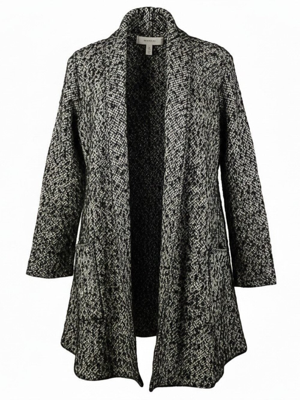 Cameleon Wool-blend Black/White Tweed Swing Open Cardigan/Coat